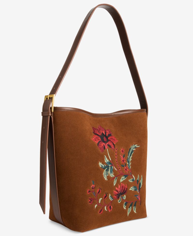 Floral Embroidered Soft Bucket Bag