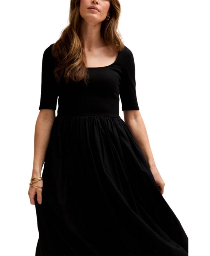 Women's Sydney Short Sleeve Jersey Bodice Embroidered Midi Dress