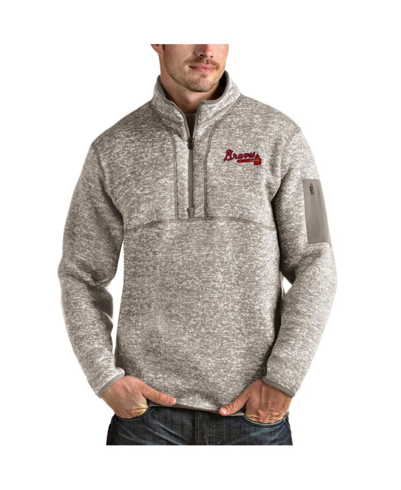 Men's Oatmeal Atlanta Braves Fortune Quarter-Zip Pullover Sweatshirt