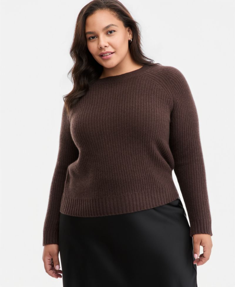 Plus Size 100% Cashmere Shaker Stitch Crewneck Sweater