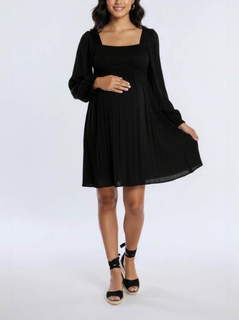 Women's Smocked Babydoll Long Sleeve Mini Dress - Motherhood