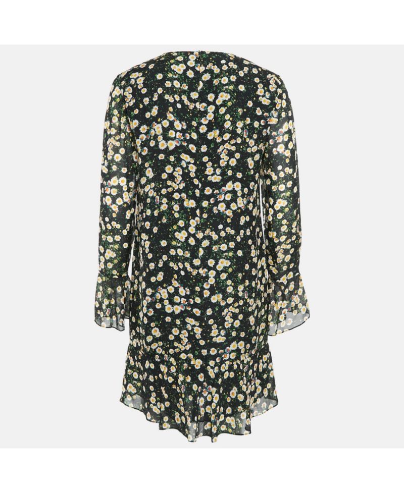 Women's Cheap And Chic Black Floral Print Silk Ruffled Mini Dress