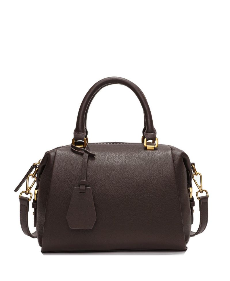 Quinn Women's Pebbled Leather Boston Bag Structured Doctor Bag Top Handle Satchel Crossbody Bowling Handbag