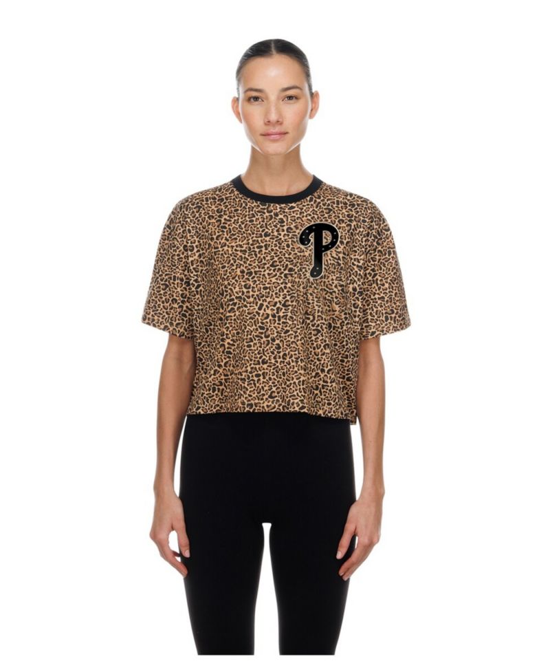 Women's Brown Philadelphia Phillies Leopard Boxy Cropped T-Shirt