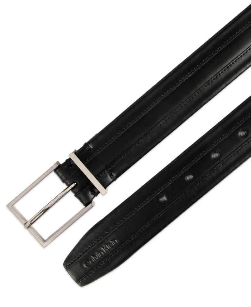 35MM Men's Stripe Stitch Leather Dress Belt