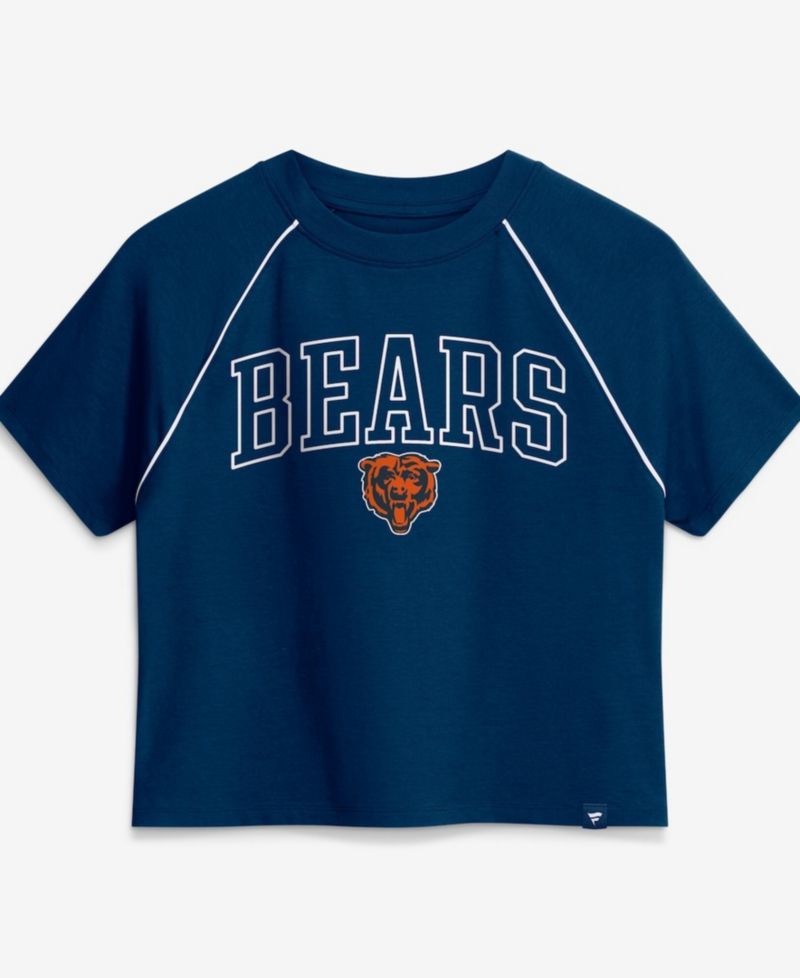 Women's Navy Chicago Bears Offensive Scheme Raglan Tri-Blend Cropped Top