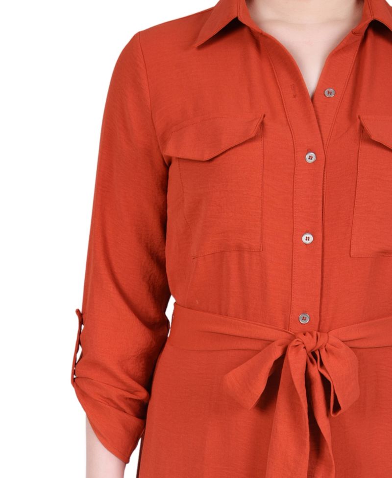 Women's Long Roll Tab Sleeve Shirtdress