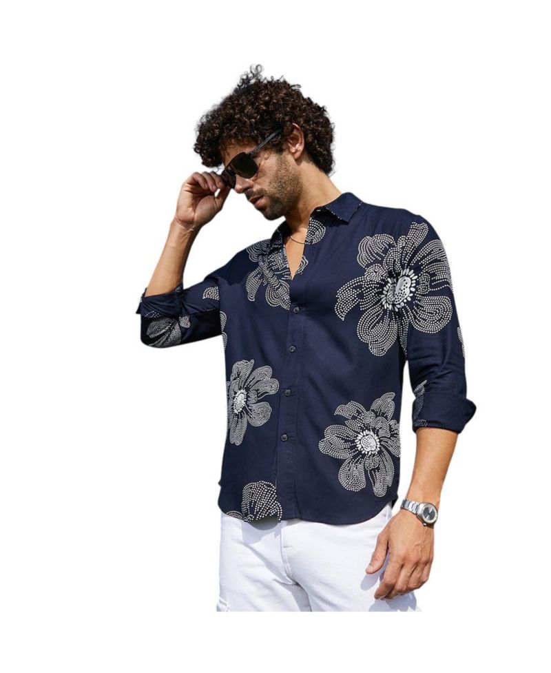 Men's Navy Blue Maxi-Flora Shirt