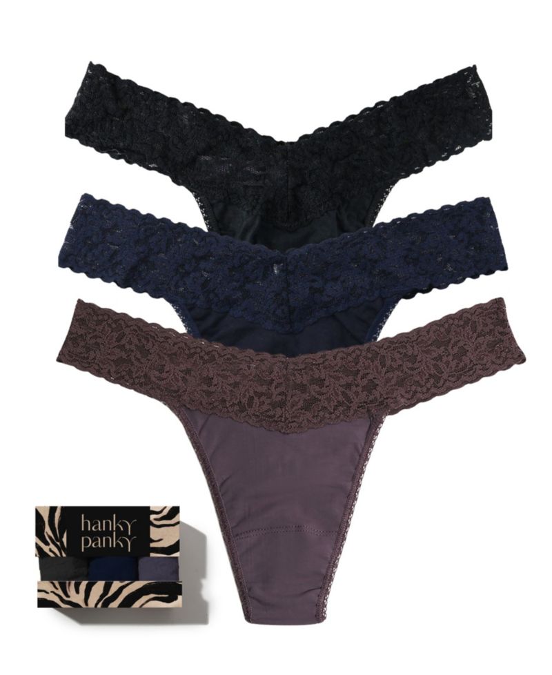 Supima Cotton-Blend Original Rise Lace-Trim Thong, 3-Pack