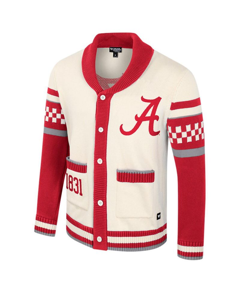 Women's Cream Alabama Crimson Tide Wild Collective Button-Up Jacquard Sweater