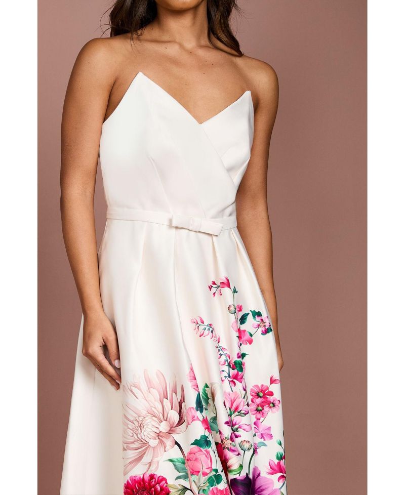 Women's Wired Bandeau Border Print Maxi Dress