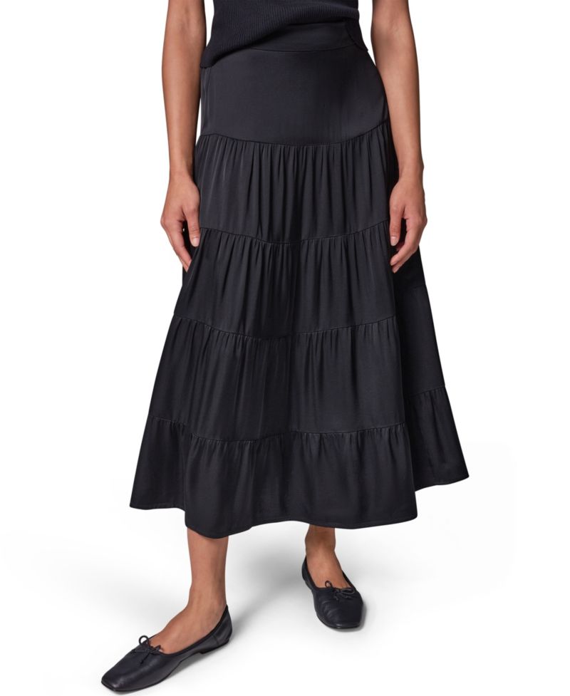 Women's Satin Midi Tiered Skirt