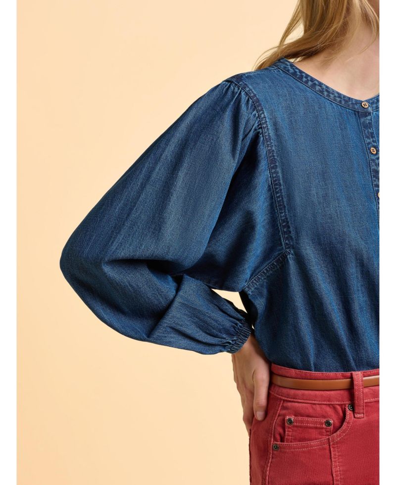 Women's Auri Long Sleeve Round Neck Denim Shirt