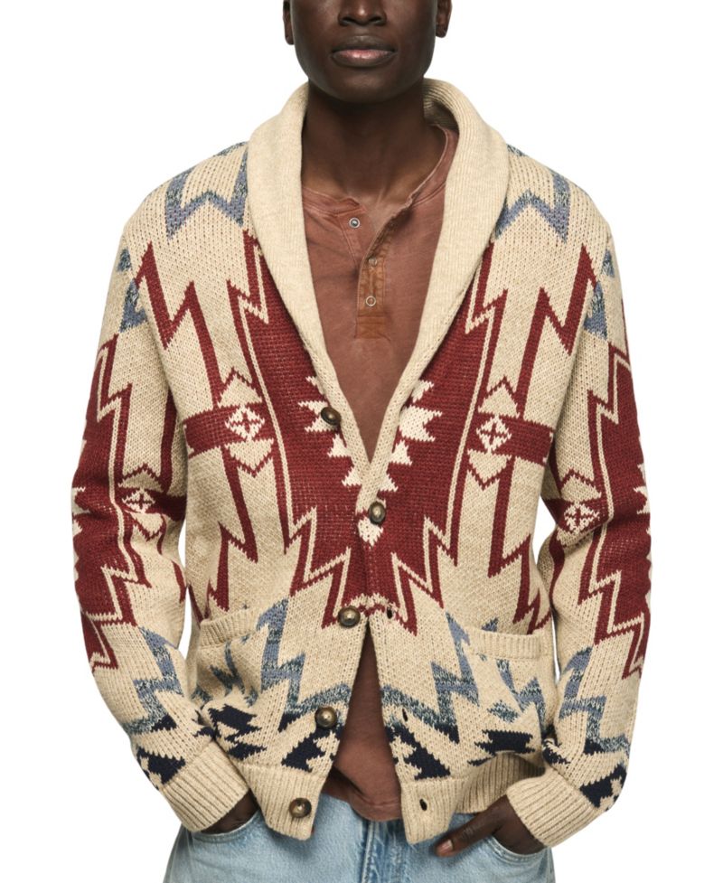 Men's Southwestern Shawl Collar Cardigan Regular-Fit Sweater