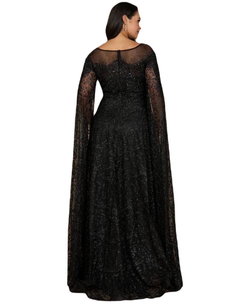 Women's Lace Gown with Dramatic Cape Sleeves