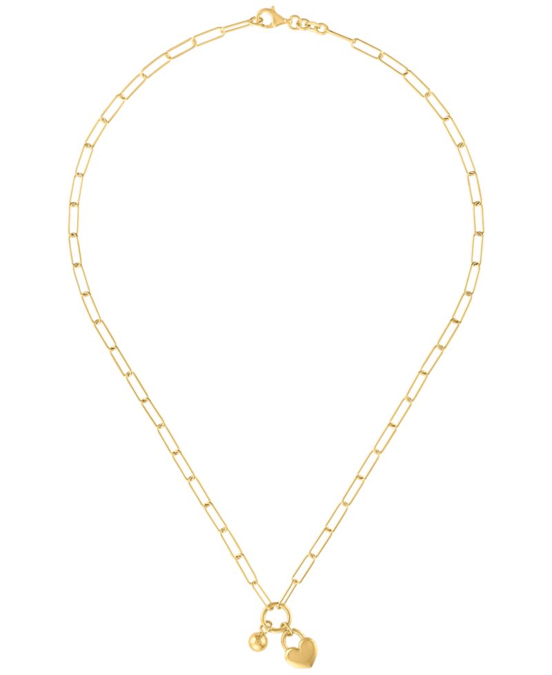Heart & Ball Charm Pendant Necklace in 14k Gold Over Sterling Silver