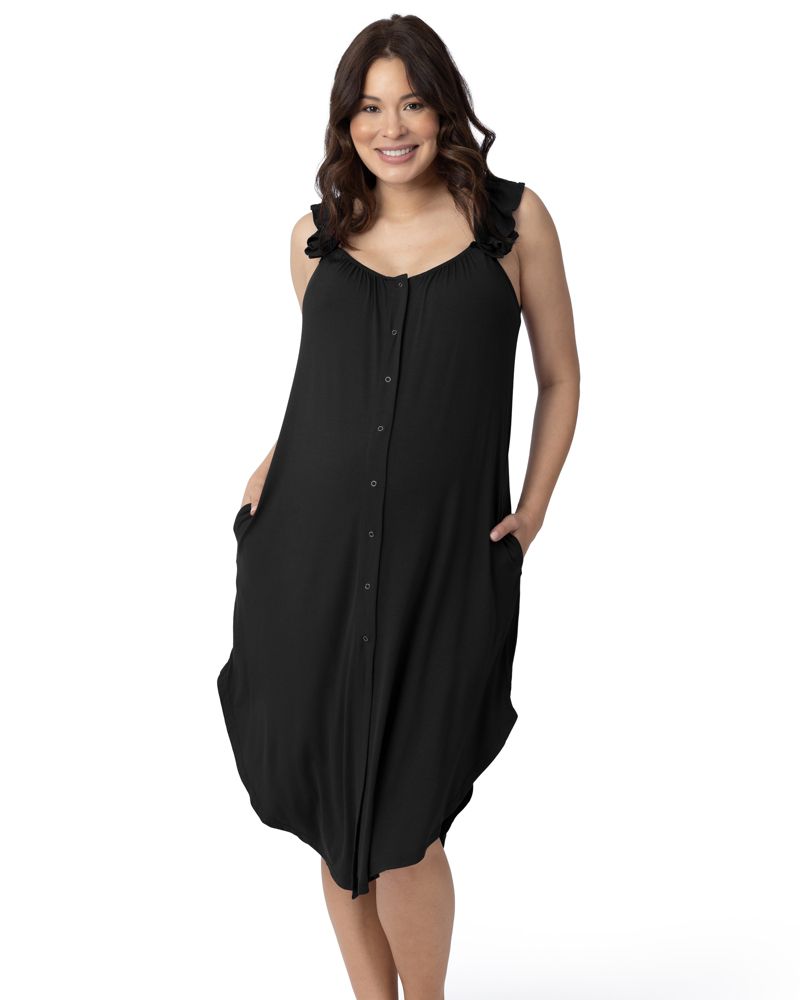 Women's Ruffle Strap Labor & Delivery Gown