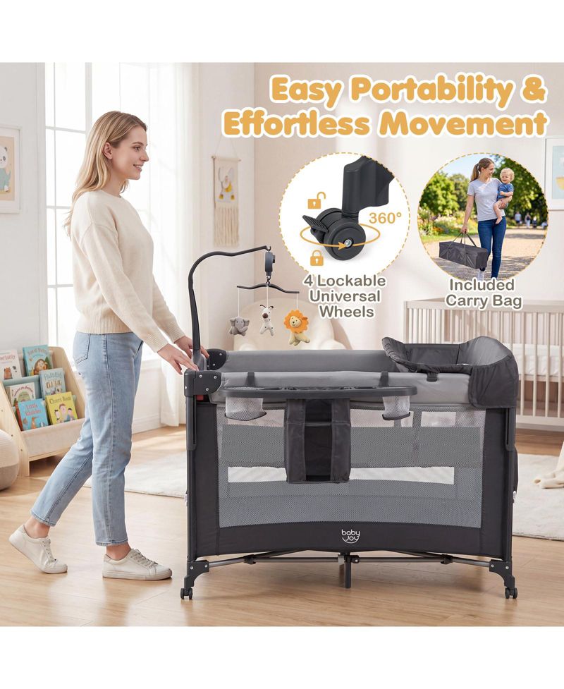 Baby Bassinet Bedside Crib with Changing Table Mattress Detachable Canopy Basket