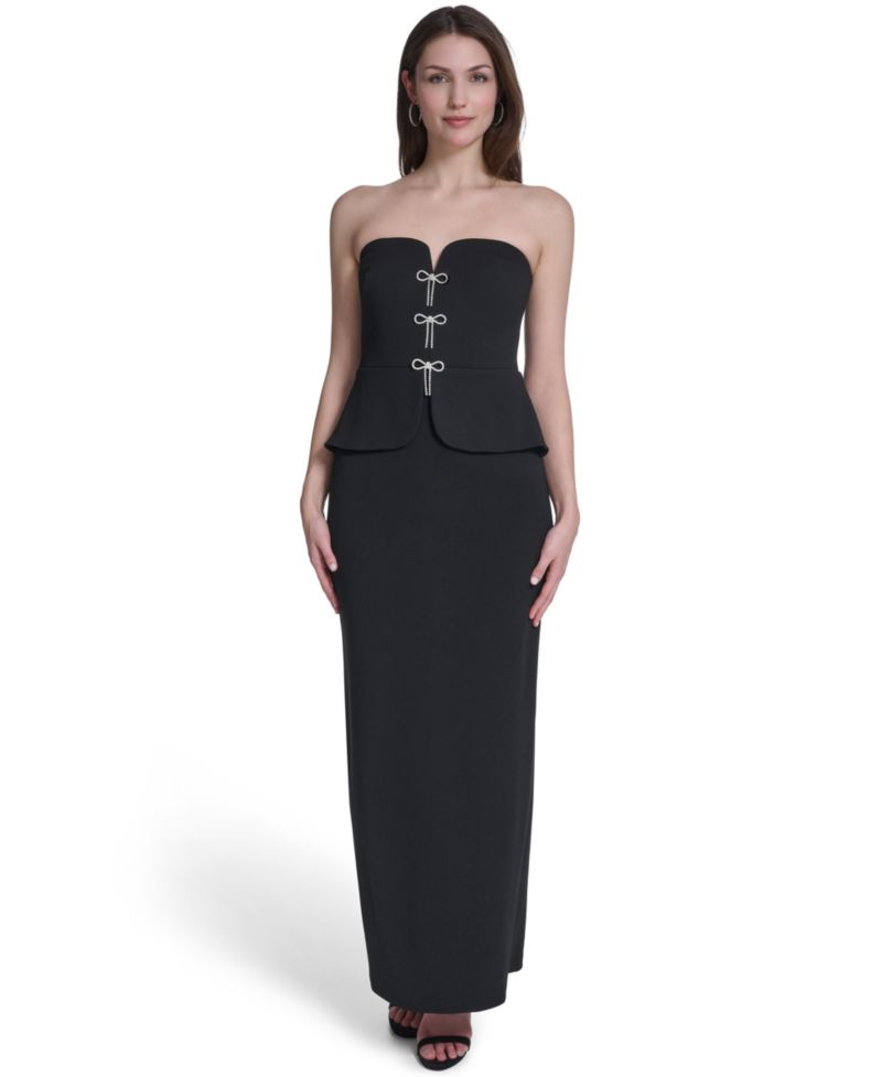 Women's Strapless V-Neck Peplum Gown