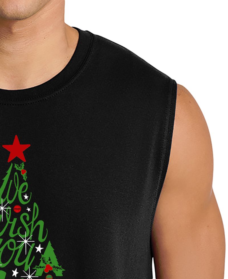 Men's Merry Christmas Tree Script Graphic Tank Top