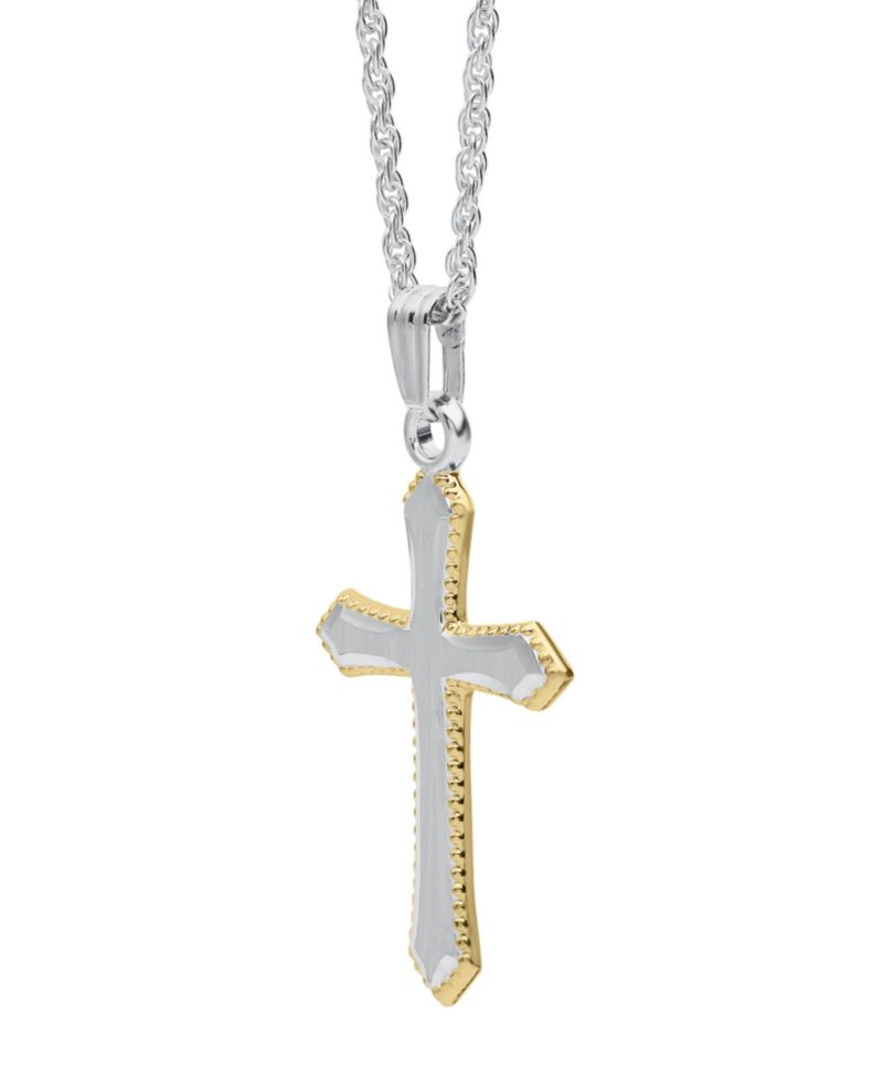 Engraved Edge Cross Pendant Necklace in Sterling Silver