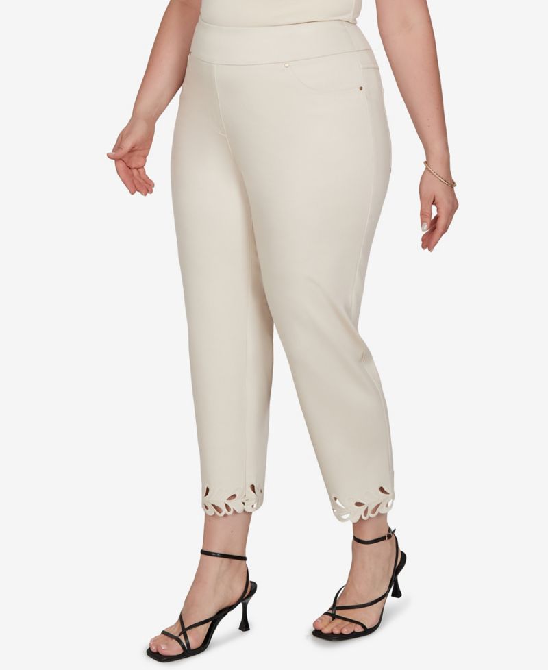 Plus Size Embroidered Cutout Denim Ankle Pants