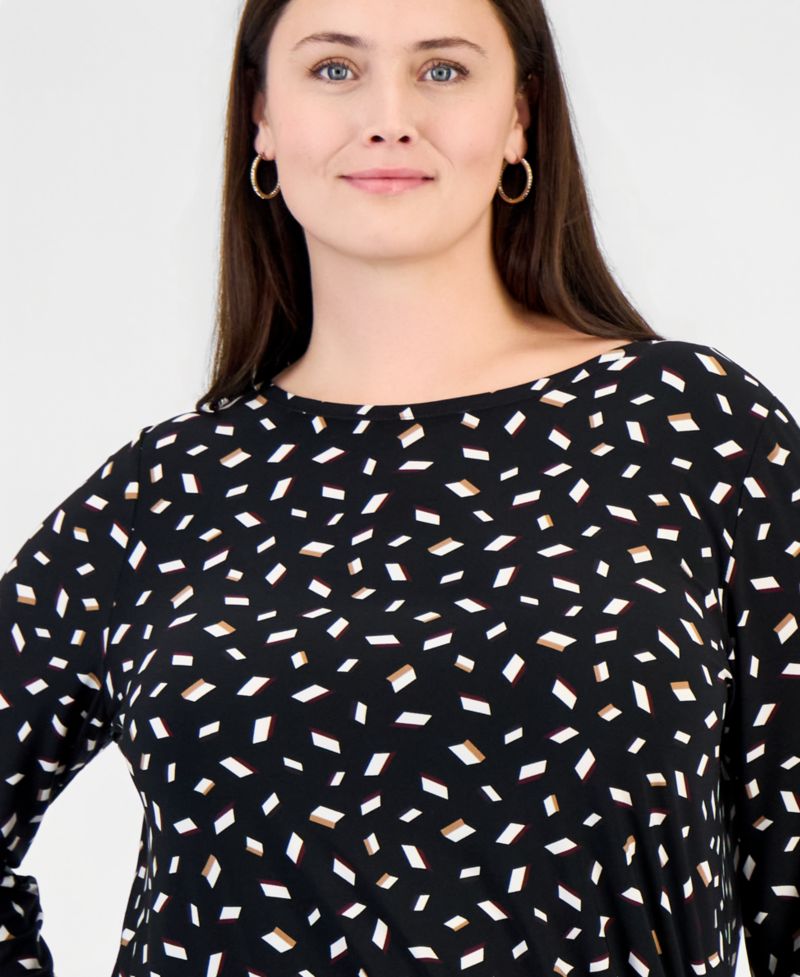 Plus Size Long-Sleeve Boat-Neck Ruched Blouse