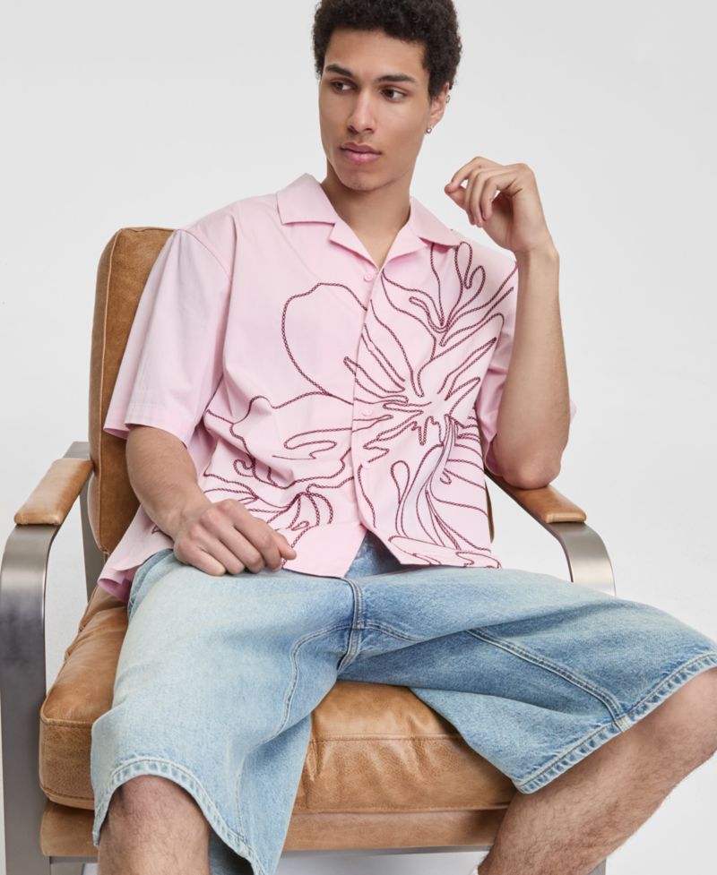 Men's Cotton-Blend Printed Relaxed Camp Shirt