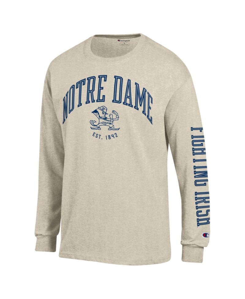 Men's Heather Oatmeal Notre Dame Fighting Irish Neutral Arch Long-Sleeve T-Shirt