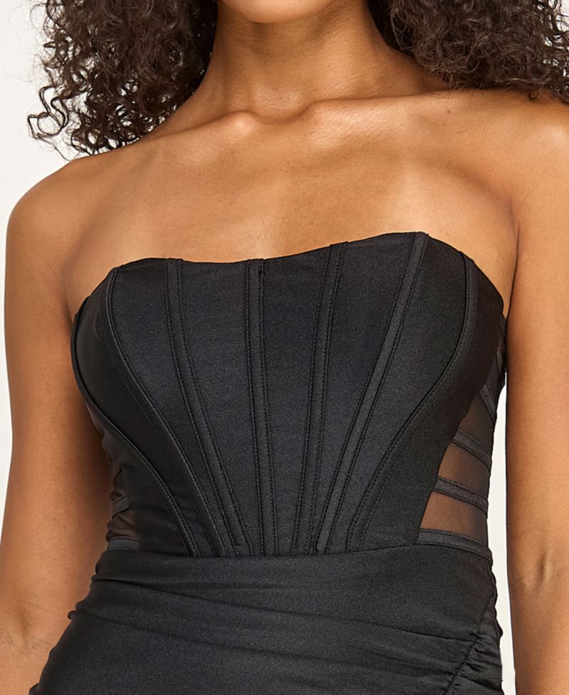 Juniors' Strapless Illusion Cage Side Dress