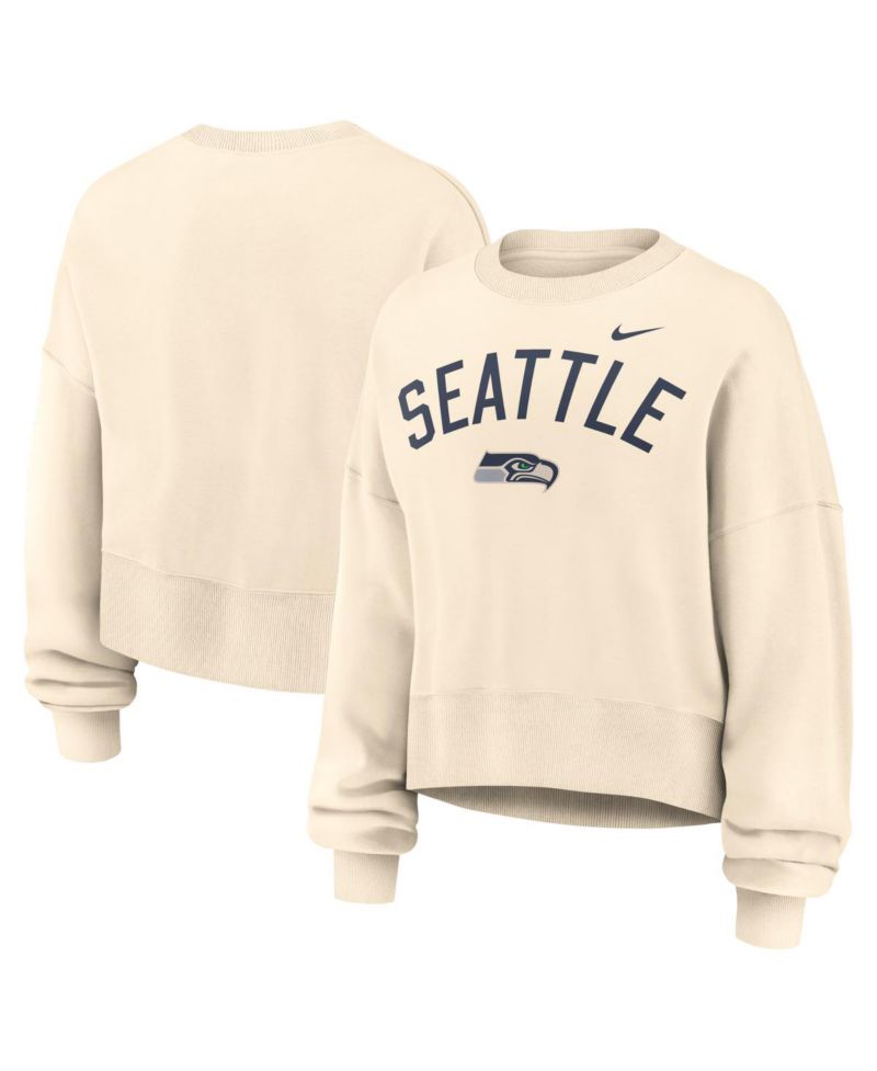 Women's Natural Seattle Seahawks Oversized High Hip Legacy Arch Phoenix Fleece Sweatshirt