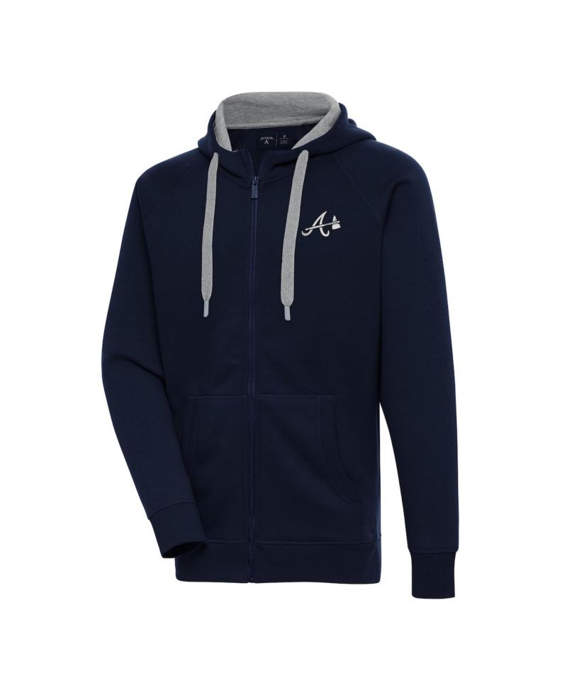 Men's Navy Atlanta Braves Metallic Victory Full-Zip Hoodie