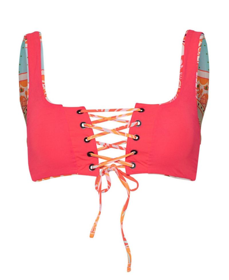 Women's Floral Groove Dazzle Lace-Up Bralette Bikini Top
