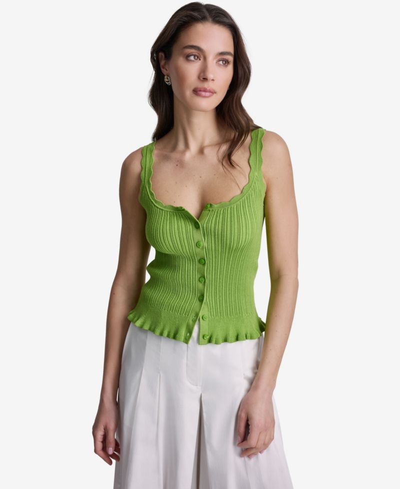 Women's Ribbed Button-Front Scoop Neck Tank Top