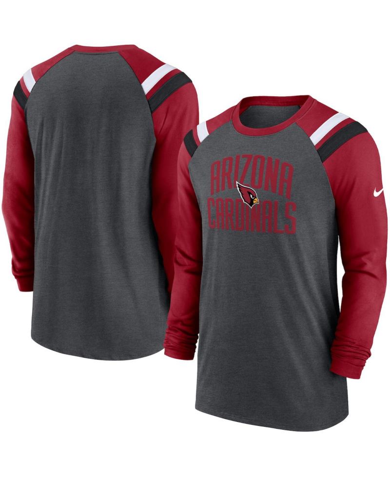 Men's Heathered Charcoal, Cardinal Arizona Cardinals Tri-Blend Raglan Athletic Long Sleeve Fashion T-shirt
