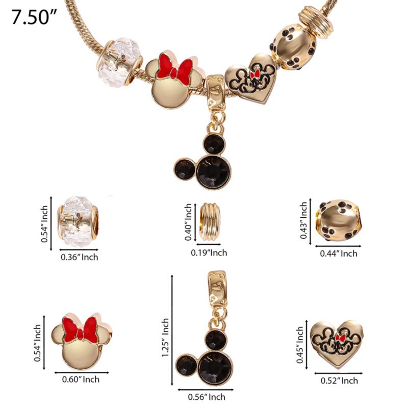 Minnie Mouse Fashion 7" Charm Bracelet with Heart, Bow, and Crystal Beads