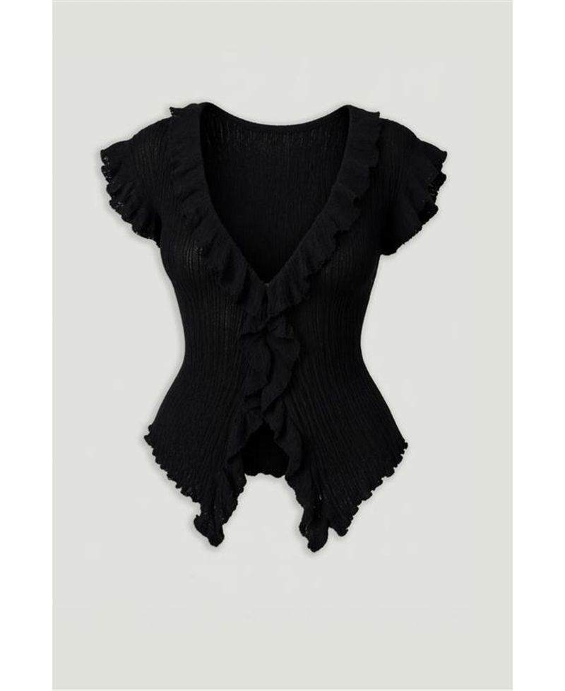 Women's Ruffled V-Neck Sheer Blouse