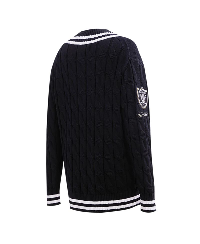 Women's Black Las Vegas Raiders Prep V-Neck Pullover Sweater