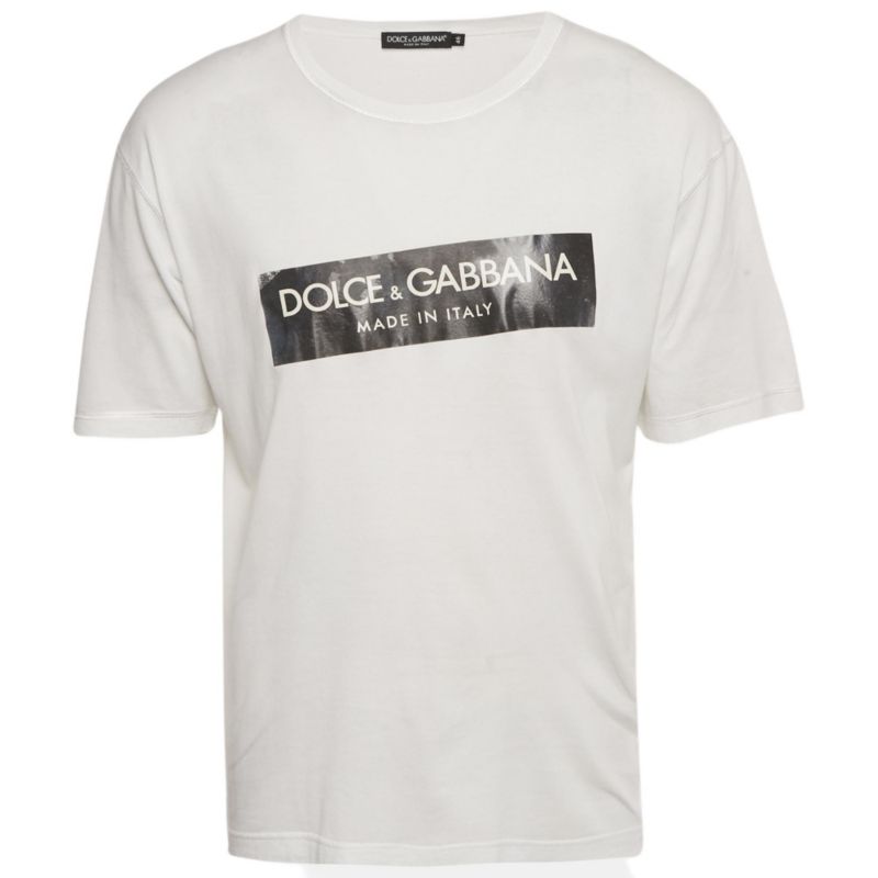 Men's White Logo Print Jersey Crewneck T-Shirt