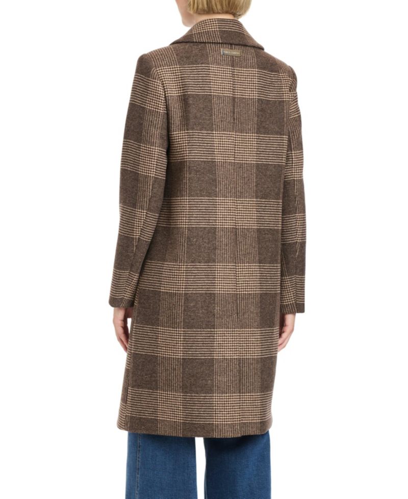 Women's Single-Breasted Wool-Blend Boyfriend Plaid Coat