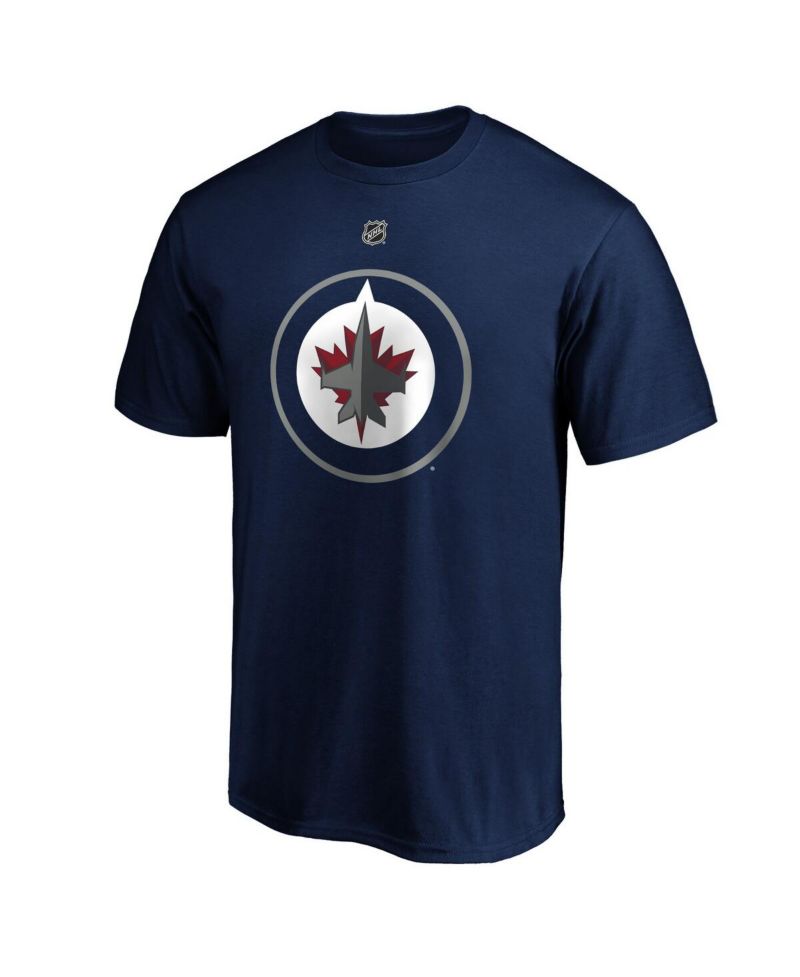 Men's Navy Connor Hellebuyck Winnipeg Jets Authentic Stack Name & Number T-Shirt