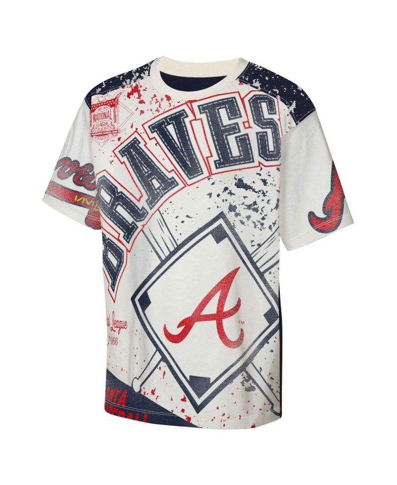 Big Boys and Girls Cream Atlanta Braves Big League Top Player Bold All-Over-Print T-Shirt