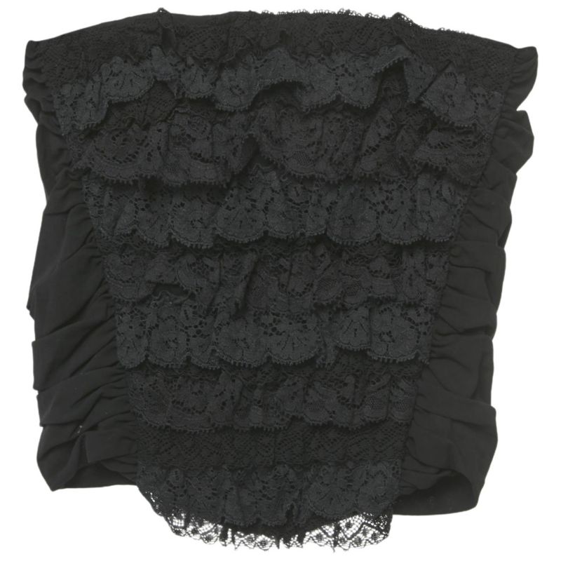Women's Black Cotton Lace Ruffle Tube Top