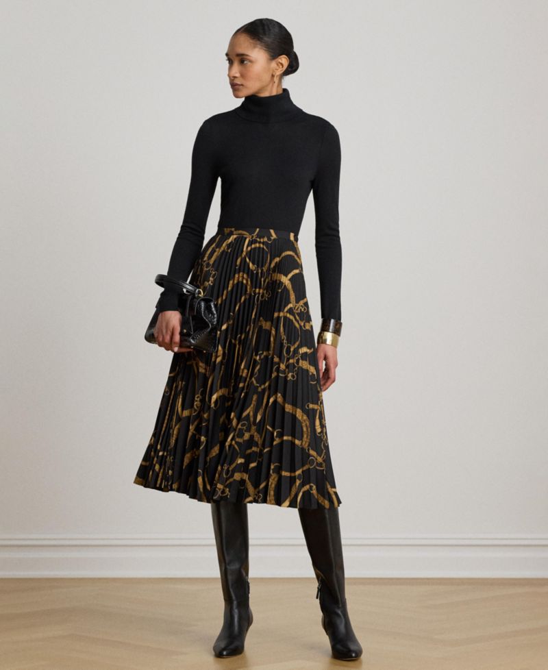 Women's Belting Print Pleated Skirt