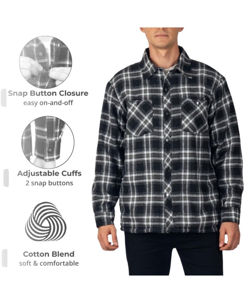 Men's Josh Plaid Fleece-Lined Snap-Button Flannel Shirt Jacket