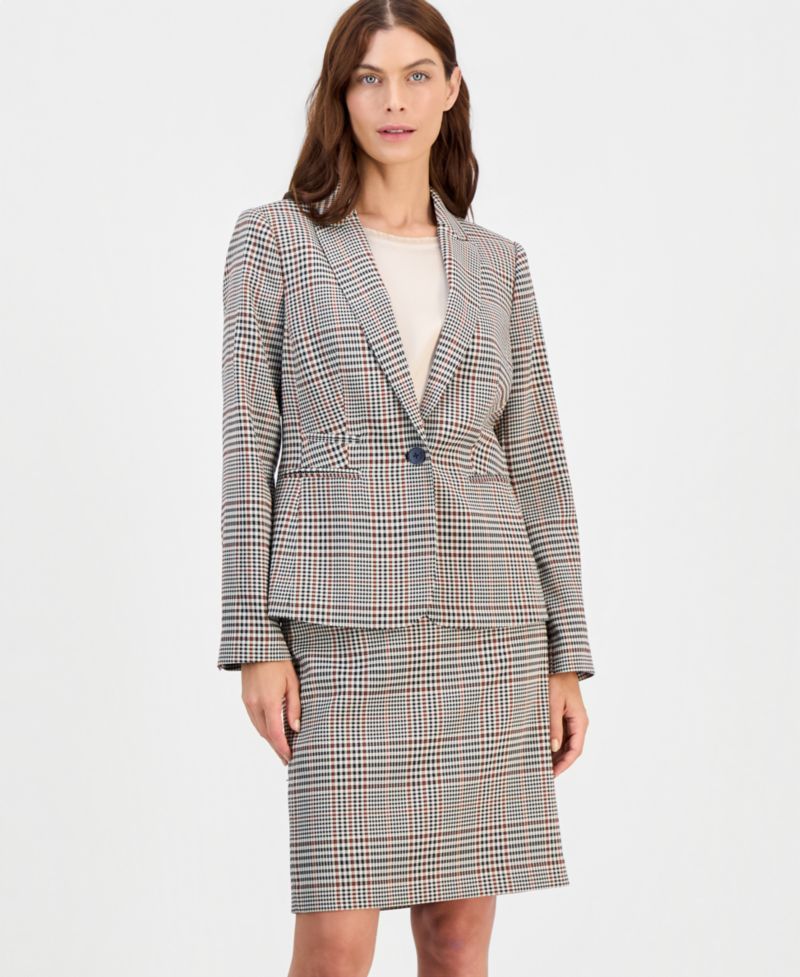 ASL Petite Plaid One-Button Blazer