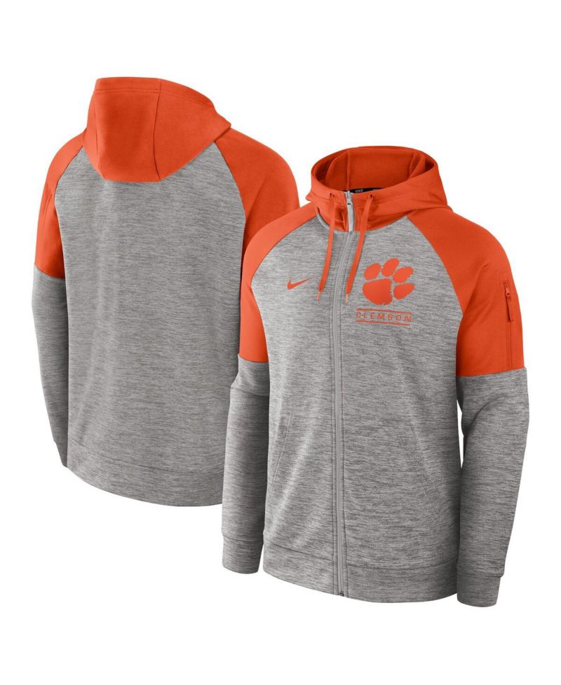 Men's Heather Gray Clemson Tigers Fitness Raglan Performance Full-Zip Hoodie