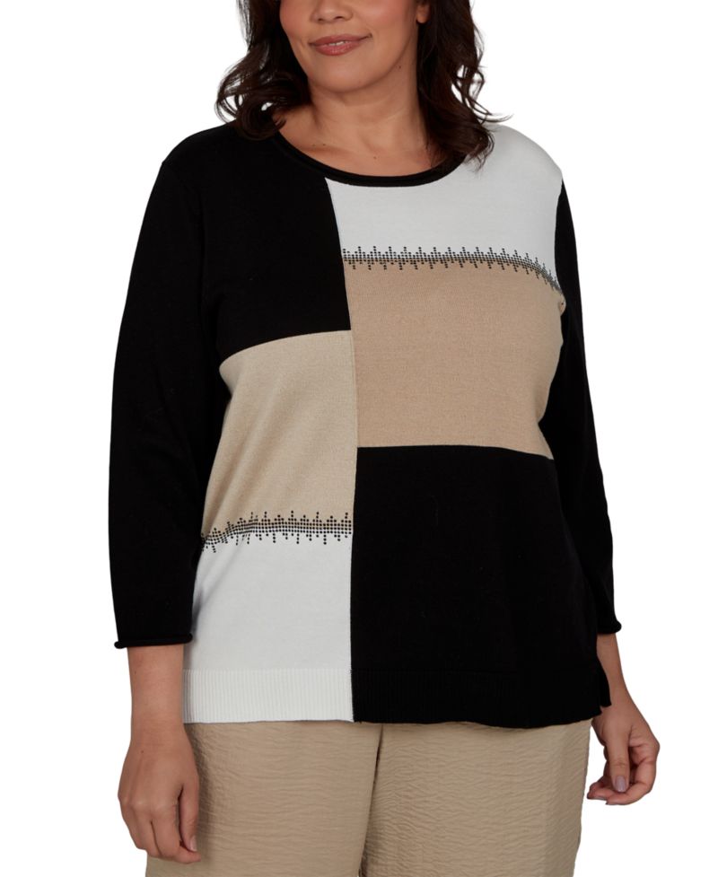 Plus Size Travel Advisory Colorblock Embellished Sweater