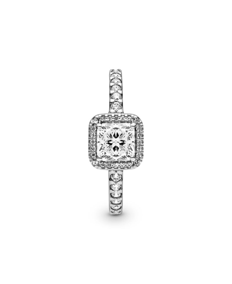 Cubic Zirconia Timeless Square Sparkle Halo Ring