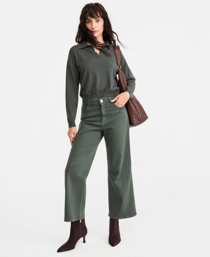 Women's Fuxia High-Waist Wide-Leg Stretch Pants